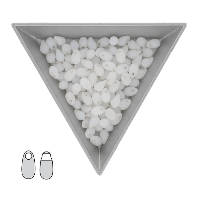 Long Drop Beads 3 x 5.5 mm - Opal White - PerlineBeads SA