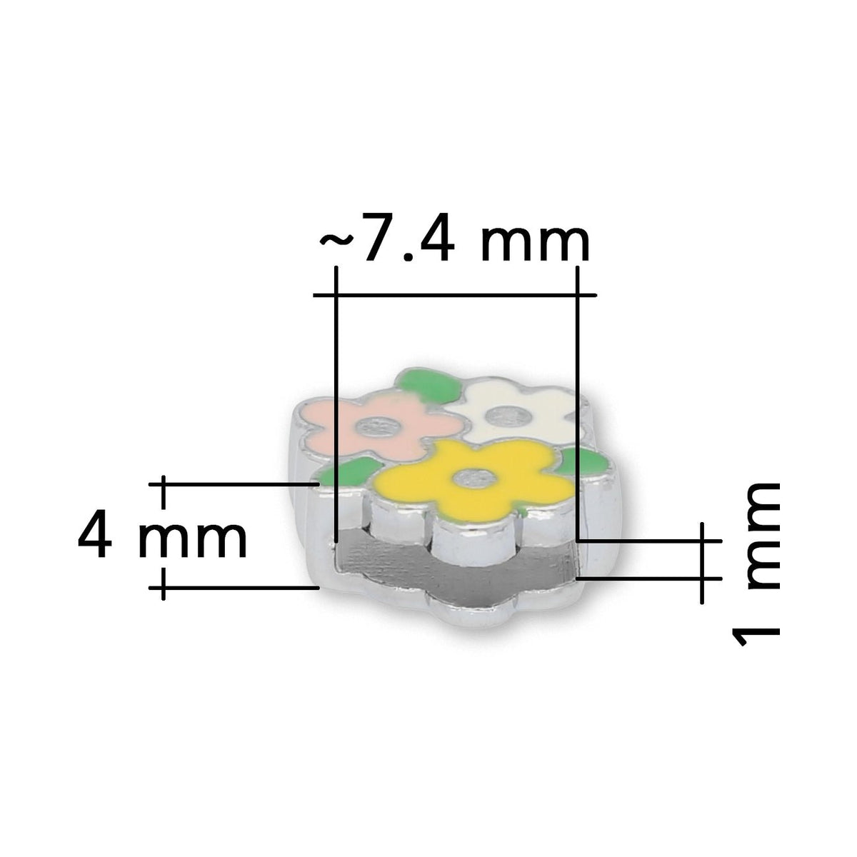 Metallperle Slider «Flower Trio» – Bunter Blütenstrauss - PerlineBeads SA