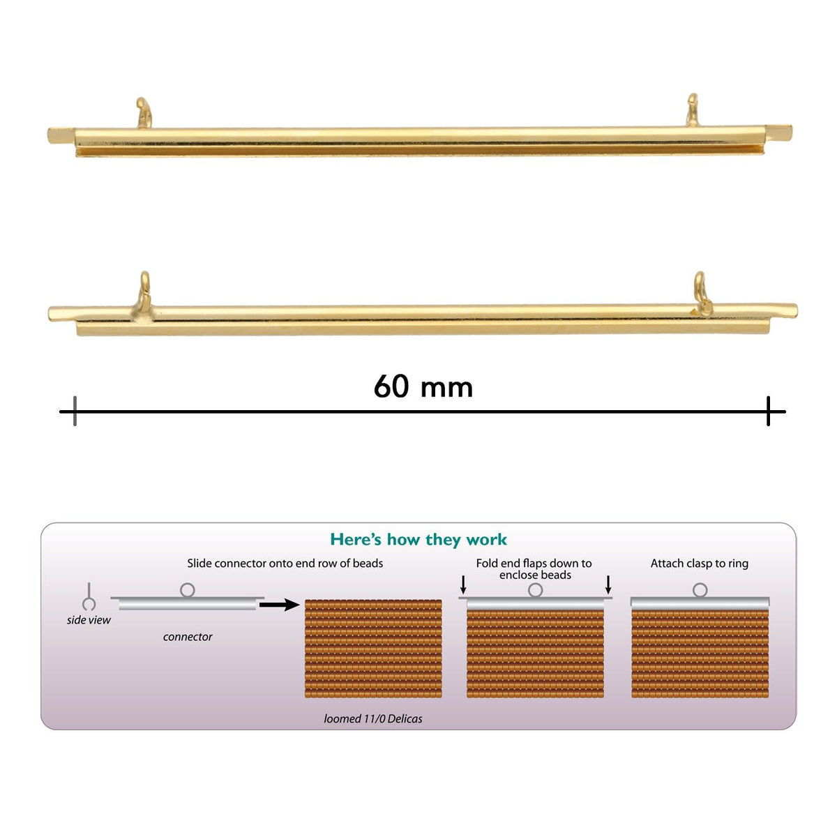 Miyuki röhrenförmiger Verschluss «Slide on» 60 mm – Farbe Gold - PerlineBeads SA