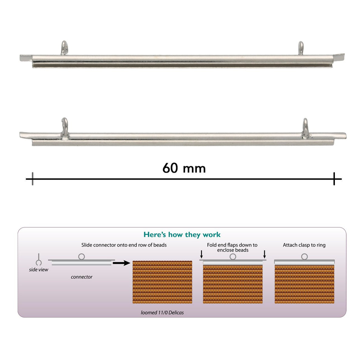 Miyuki röhrenförmiger Verschluss «Slide on» 60 mm – Farbe Silber - PerlineBeads SA