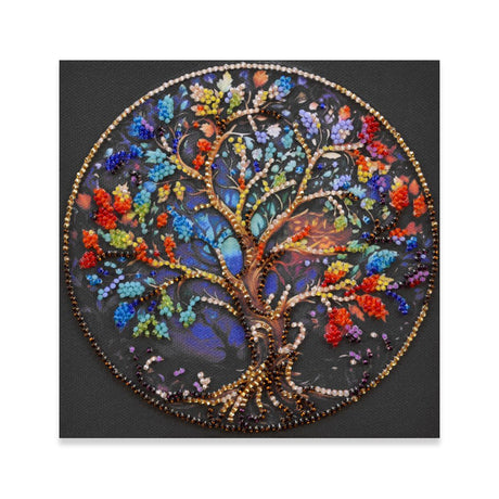 Perlen-Stickbild 15 × 15 cm • Lebensbaum in Regenbogenfarben - PerlineBeads SA