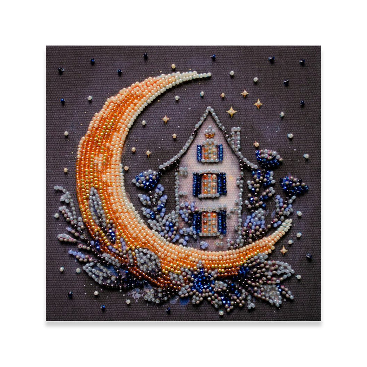 Perlen-Stickbild 15 × 15 cm • Mondsichel & Sternenhimmel - PerlineBeads SA