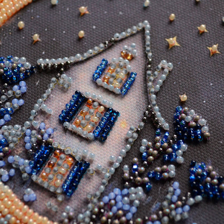 Perlen-Stickbild 15 × 15 cm • Mondsichel & Sternenhimmel - PerlineBeads SA