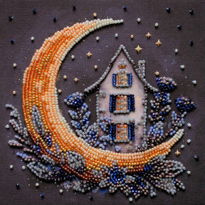 Perlen-Stickbild 15 × 15 cm • Mondsichel & Sternenhimmel - PerlineBeads SA