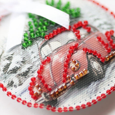 Perlen-Stickset Weihnachtsanhänger • Teddybär & Auto mit Tannenbaum - PerlineBeads SA