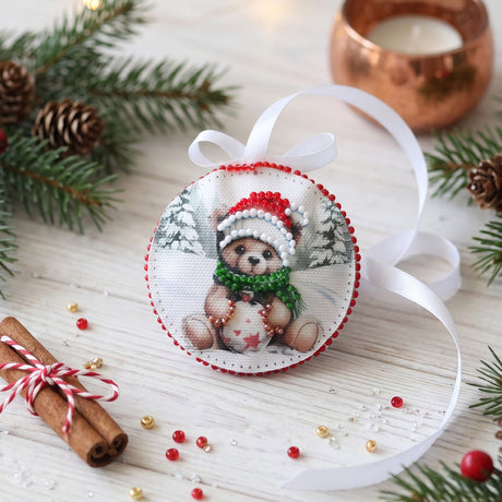 Perlen-Stickset Weihnachtsanhänger • Teddybär & Auto mit Tannenbaum - PerlineBeads SA