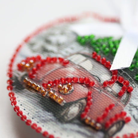 Perlen-Stickset Weihnachtsanhänger • Teddybär & Auto mit Tannenbaum - PerlineBeads SA
