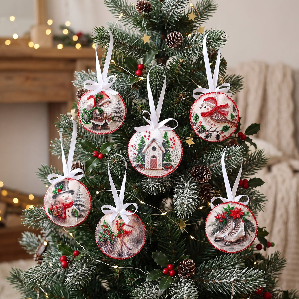 Perlen-Stickset Weihnachtsanhänger • Weihnachtsmann & Schneemann - PerlineBeads SA