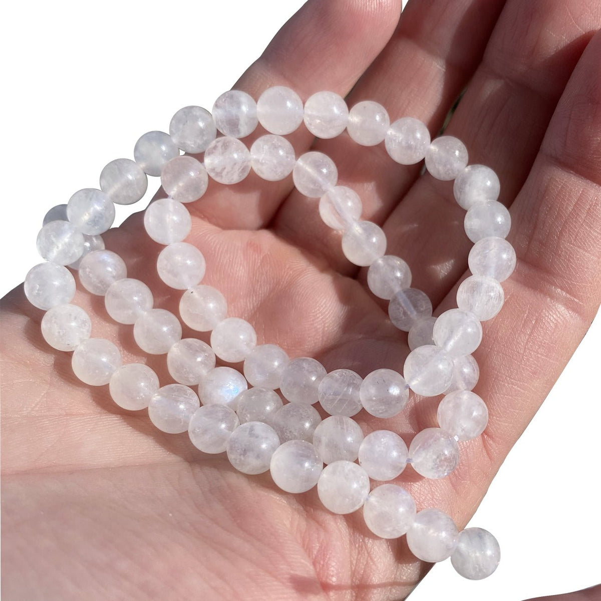 Regenbogen - Mondstein Perlen rund - 6 mm - Weiss - PerlineBeads SA