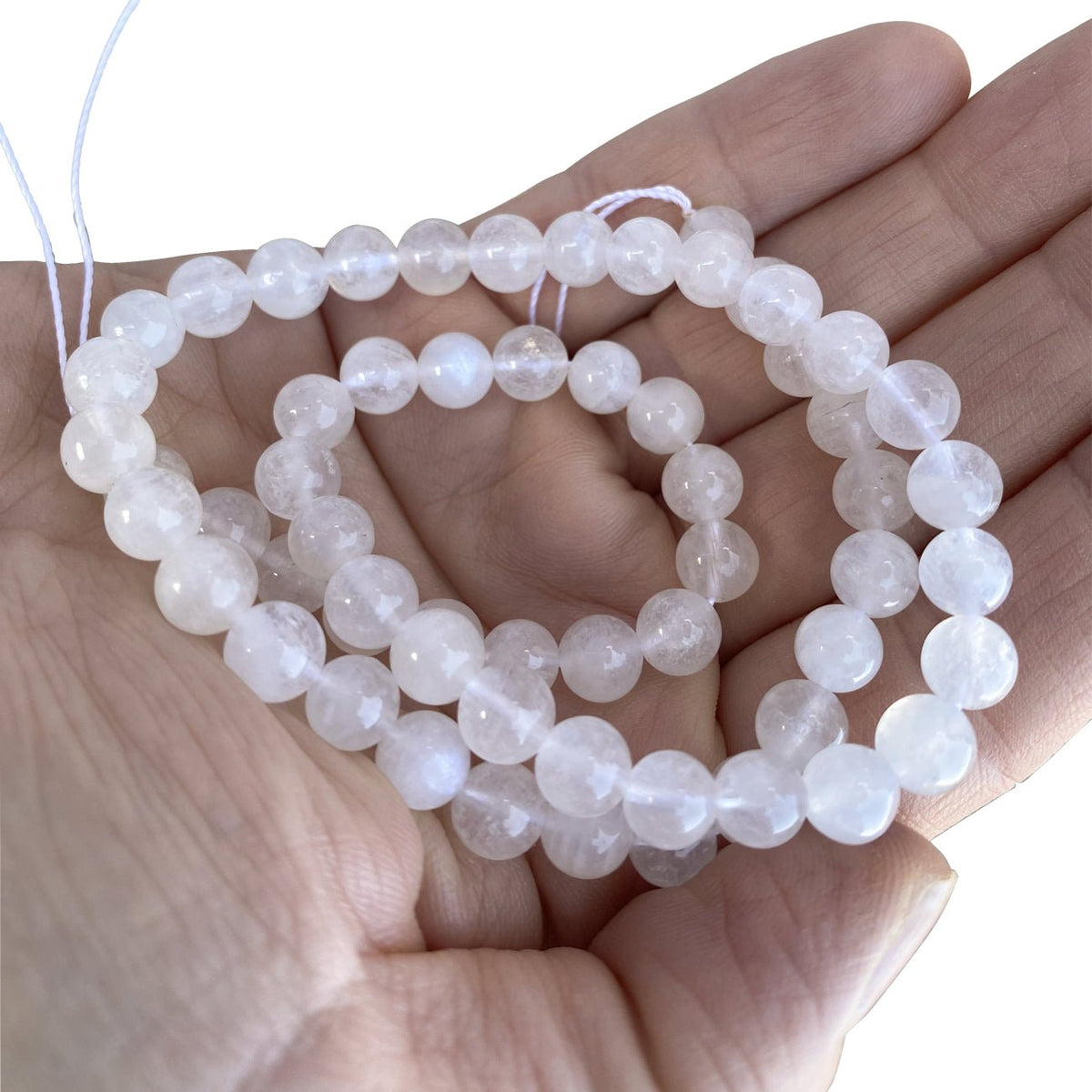 Regenbogen - Mondstein Perlen rund - 6 mm - Weiss - PerlineBeads SA