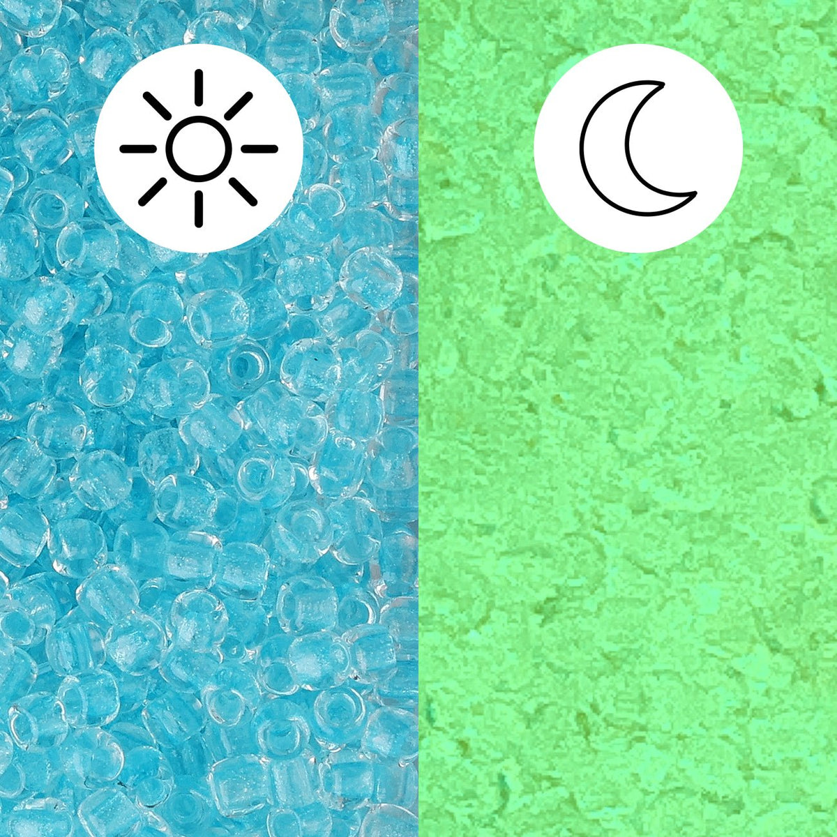 Rocailles-Perlen Toho 11/0 • Glow in the Dark • Baby Blue/Bright Green - PerlineBeads SA