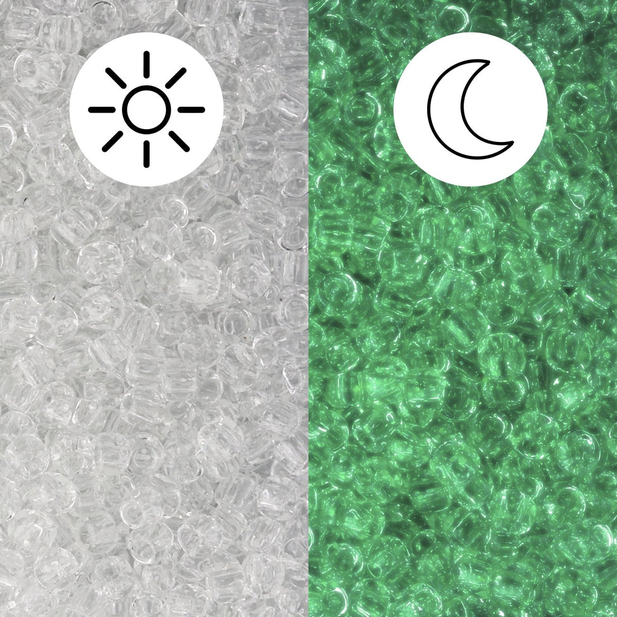 Rocailles-Perlen Toho 11/0 • Glow in the Dark • Crystal/Glow Green - PerlineBeads SA