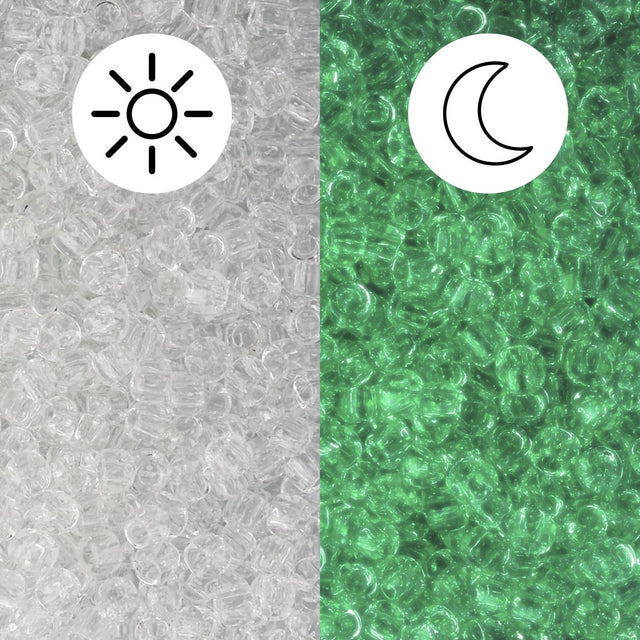 Rocailles-Perlen Toho 11/0 • Glow in the Dark • Crystal/Glow Green - PerlineBeads SA