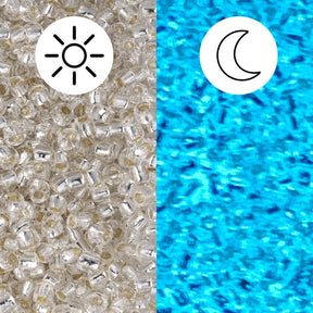 Rocailles-Perlen Toho 11/0 • Glow in the Dark • Silver-Lined Crystal/Glow Blue - PerlineBeads SA