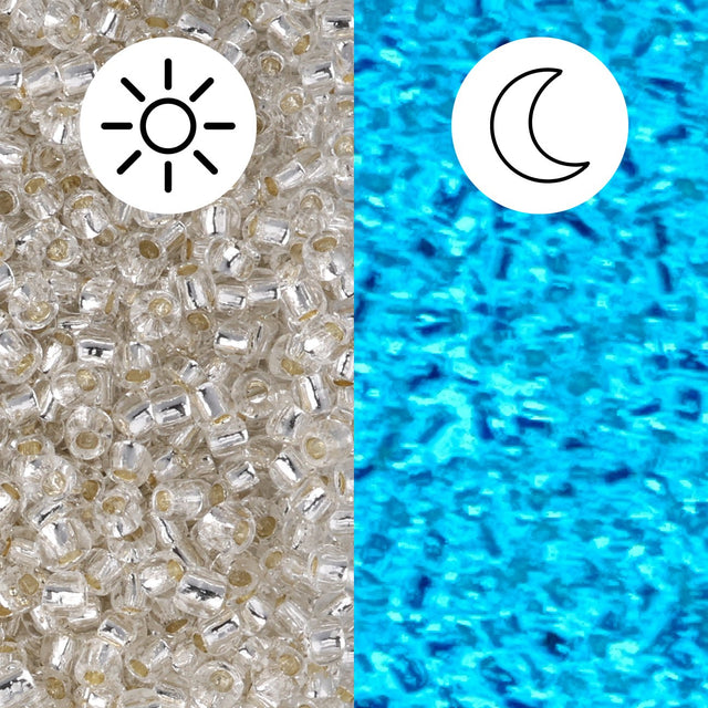 Rocailles-Perlen Toho 11/0 • Glow in the Dark • Silver-Lined Crystal/Glow Blue - PerlineBeads SA