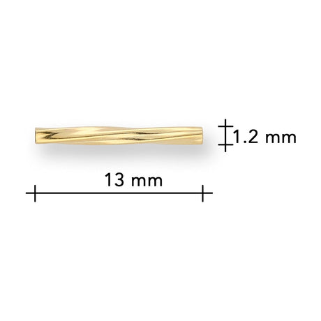 Rohrperle aus Metall, verdreht - 13 mm - Farbe Gold (± 50 Stk.) - PerlineBeads SA