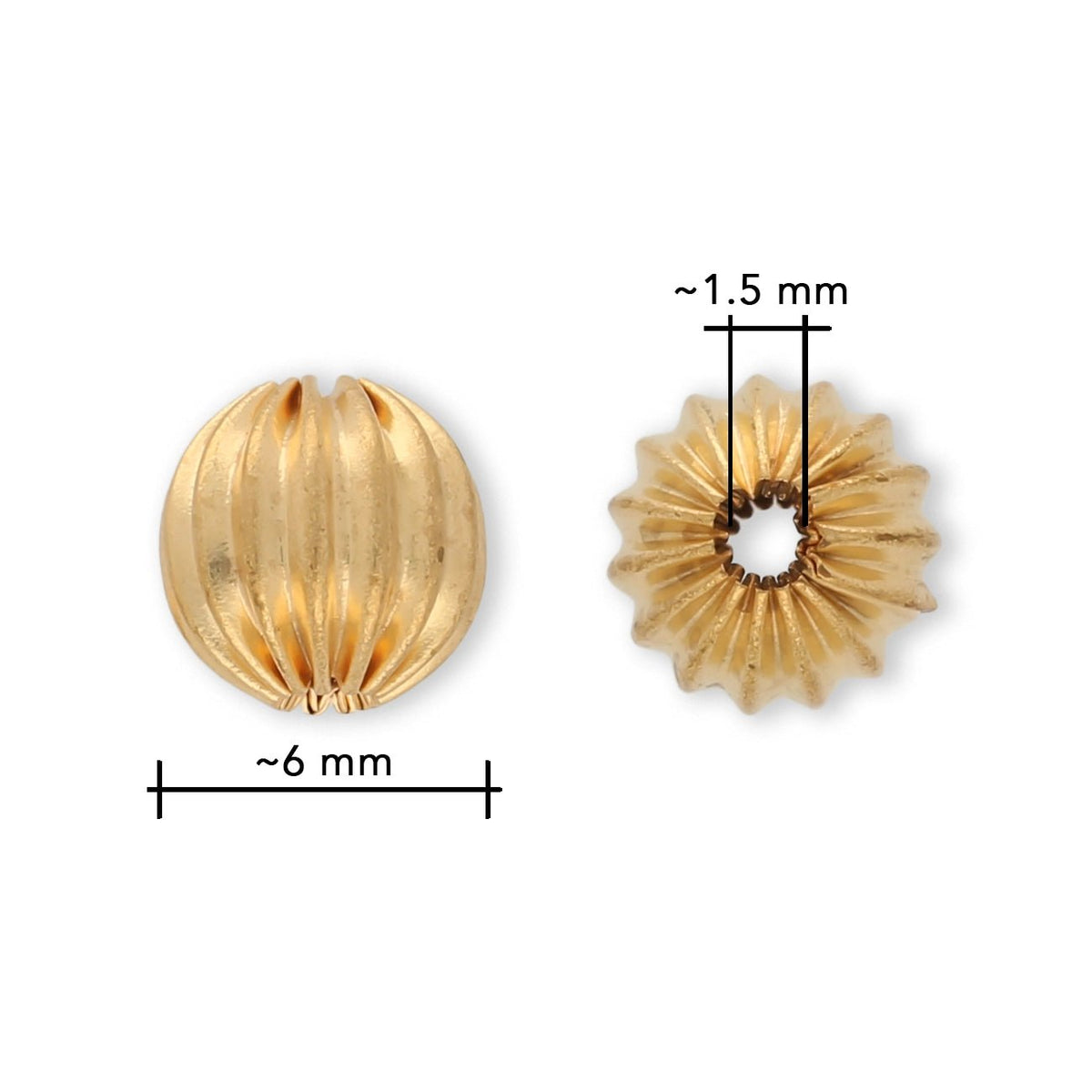 Runde gewellte Metallperle ∅ ca. 6 mm - Vergoldet (10 Stk.) - PerlineBeads SA