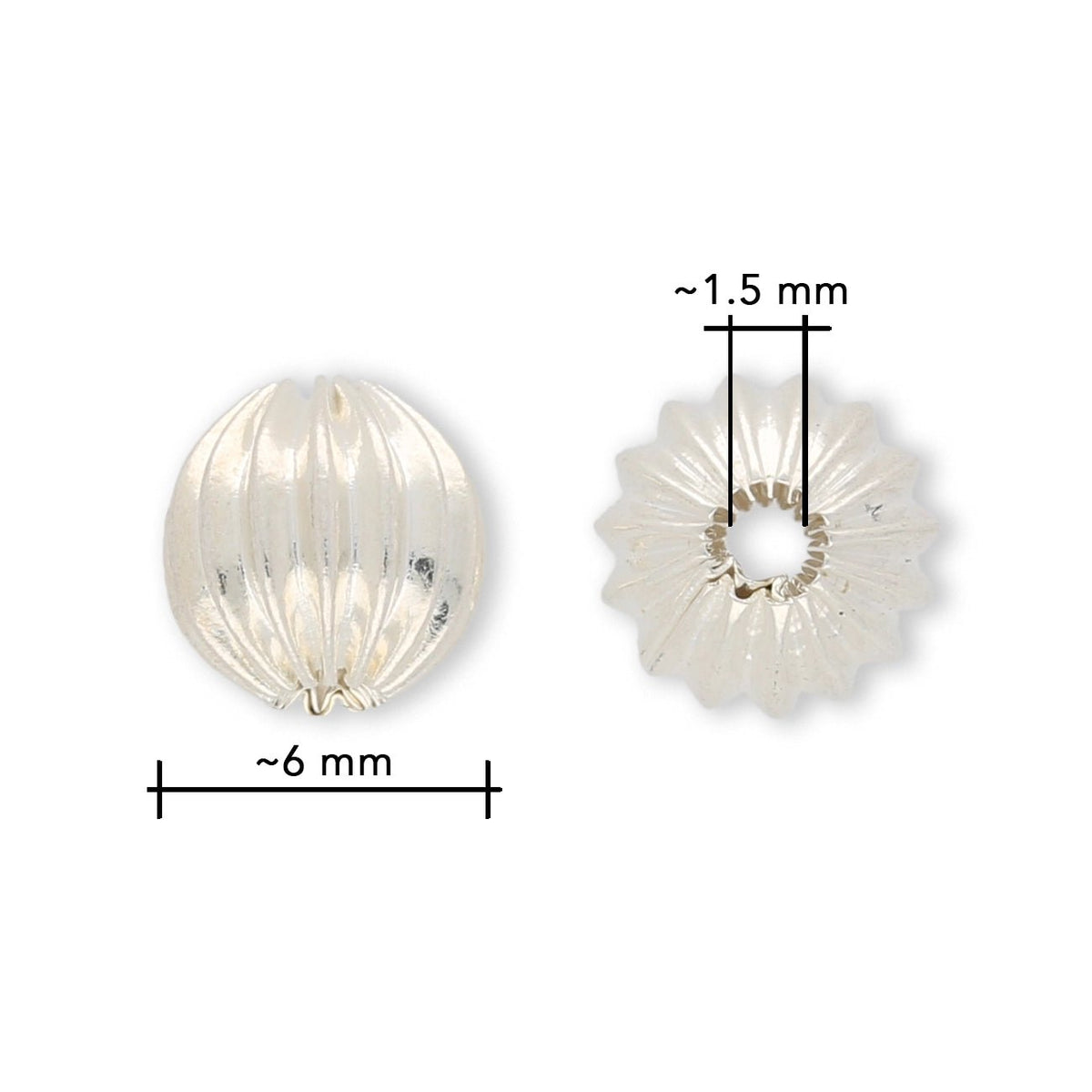 Runde gewellte Metallperle ∅ ca. 6 mm - Versilbert (10 Stk.) - PerlineBeads SA