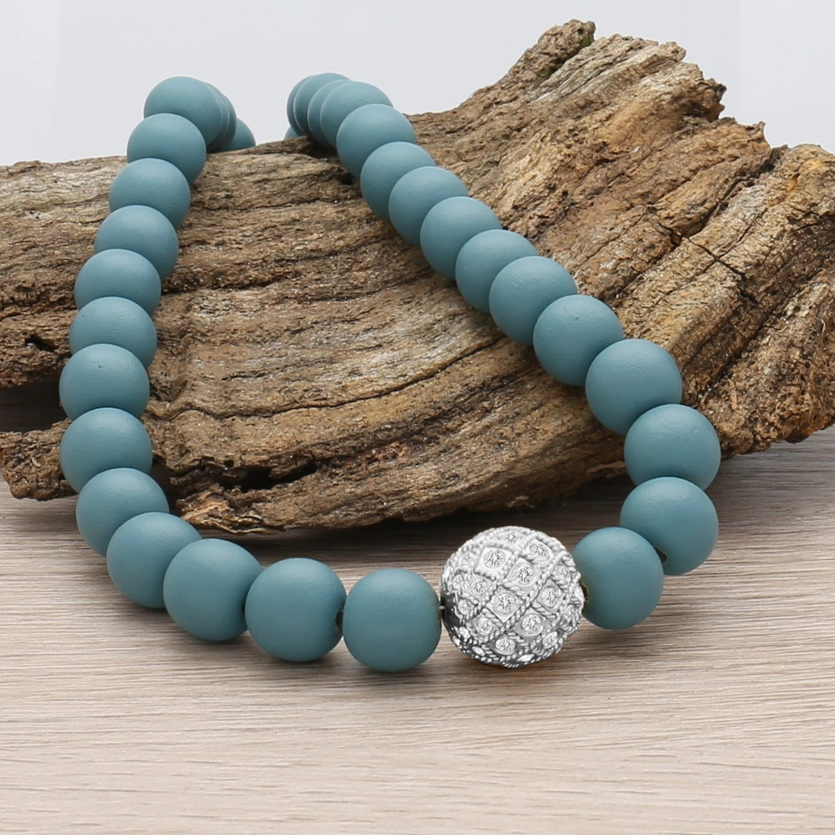 Runde Metallperle 17 mm rhodiniert mit 56 Swarovski® Kristalle - PerlineBeads SA