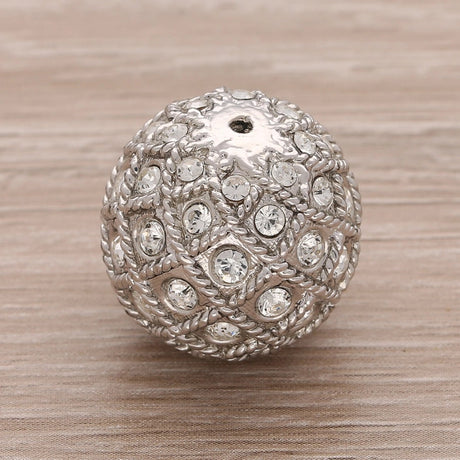 Runde Metallperle 17 mm rhodiniert mit 56 Swarovski® Kristalle - PerlineBeads SA