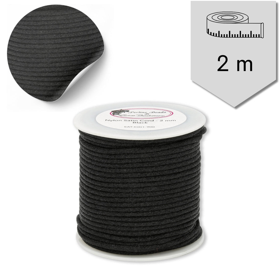 Satin Kordel 2 mm - Schwarz - PerlineBeads