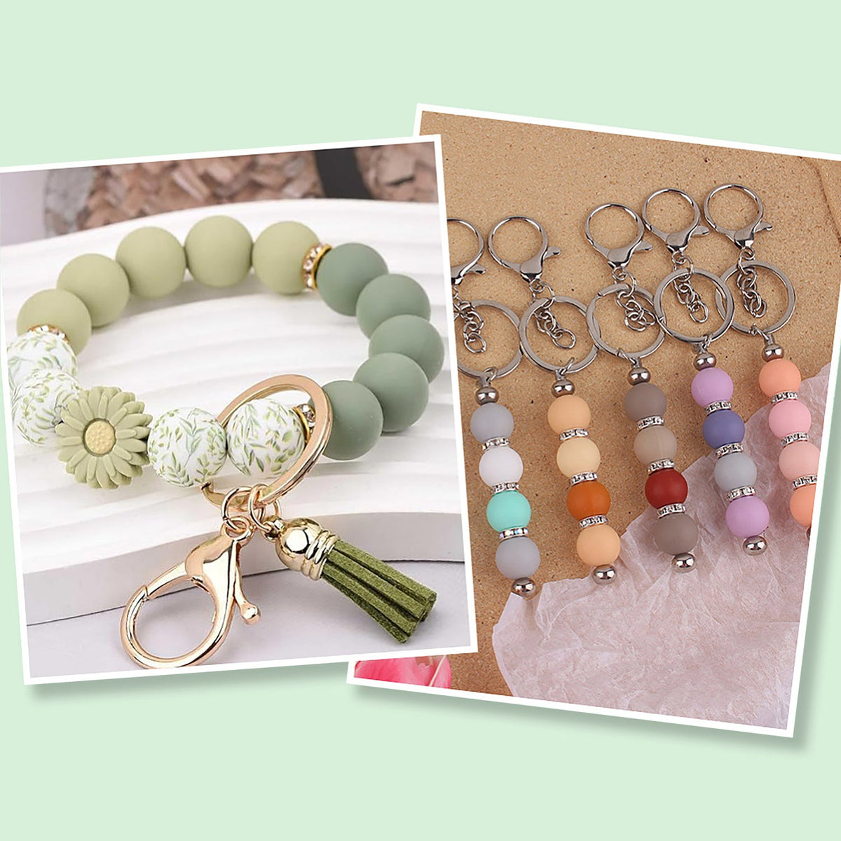 Schlüsselanhänger DIY-Set – Gänseblümchen, Grün, 89-teilig + Faden - PerlineBeads SA