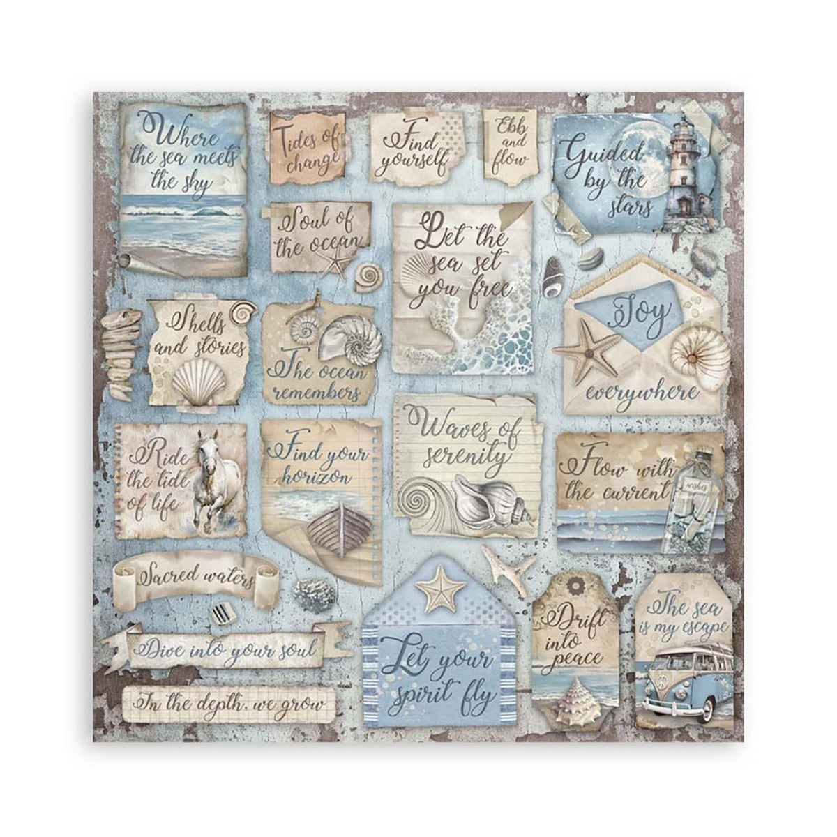 Scrapbook - Block "Silent Sea" - Double Face - 10 Seiten - 30,5 x 30,5 cm (12 x 12 inch) - PerlineBeads SA