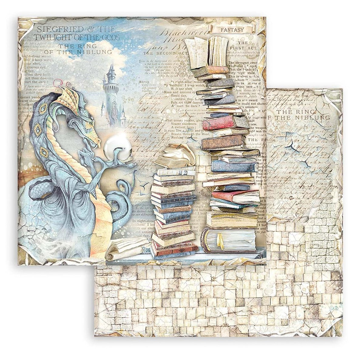 Scrapbook - Block "Vintage Library" - Double Face - 10 Seiten - 20,3 x 20,3 (8x8 inch) - PerlineBeads SA