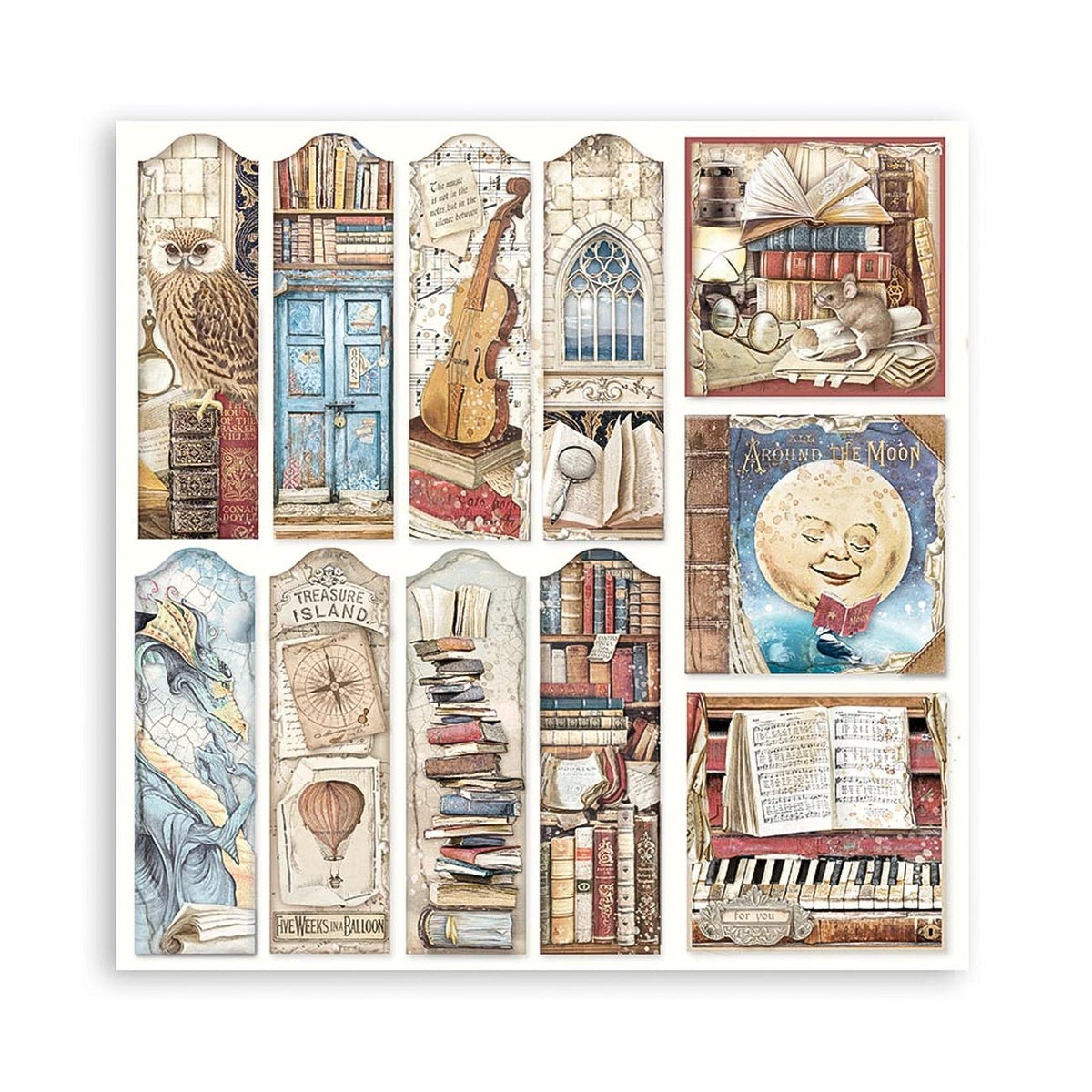 Scrapbook - Block "Vintage Library" - Double Face - 10 Seiten - 20,3 x 20,3 (8x8 inch) - PerlineBeads SA