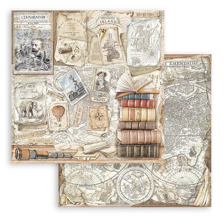 Scrapbook - Block "Vintage Library" - Double Face - 10 Seiten - 20,3 x 20,3 (8x8 inch) - PerlineBeads SA
