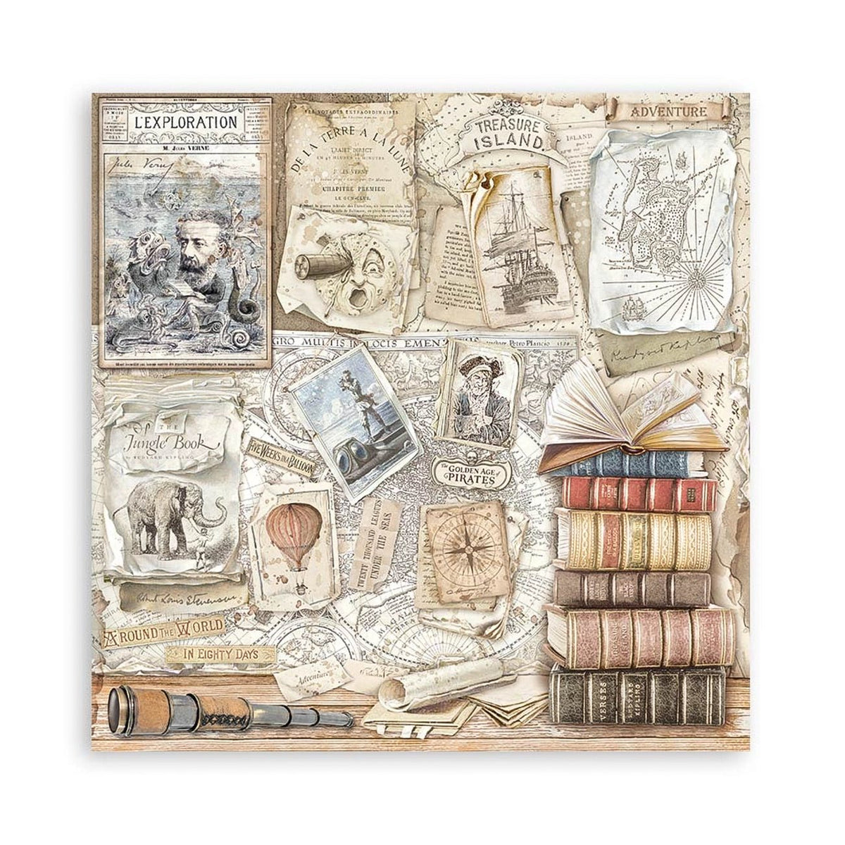 Scrapbook - Block "Vintage Library" - Double Face - 10 Seiten - 20,3 x 20,3 (8x8 inch) - PerlineBeads SA