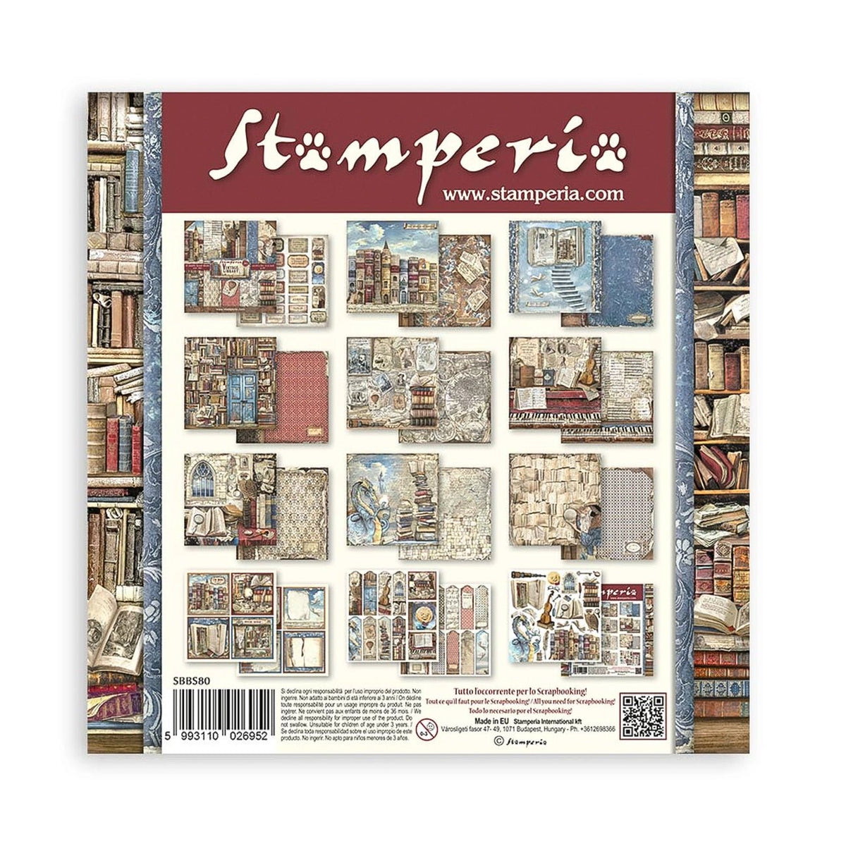 Scrapbook - Block "Vintage Library" - Double Face - 10 Seiten - 20,3 x 20,3 (8x8 inch) - PerlineBeads SA