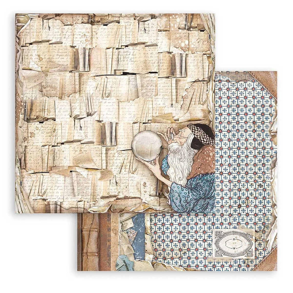 Scrapbook - Block "Vintage Library" - Double Face - 10 Seiten - 20,3 x 20,3 (8x8 inch) - PerlineBeads SA