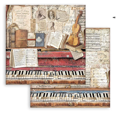 Scrapbook - Block "Vintage Library" - Double Face - 10 Seiten - 30,5 x 30,5 cm (12 x 12 inch) - PerlineBeads SA