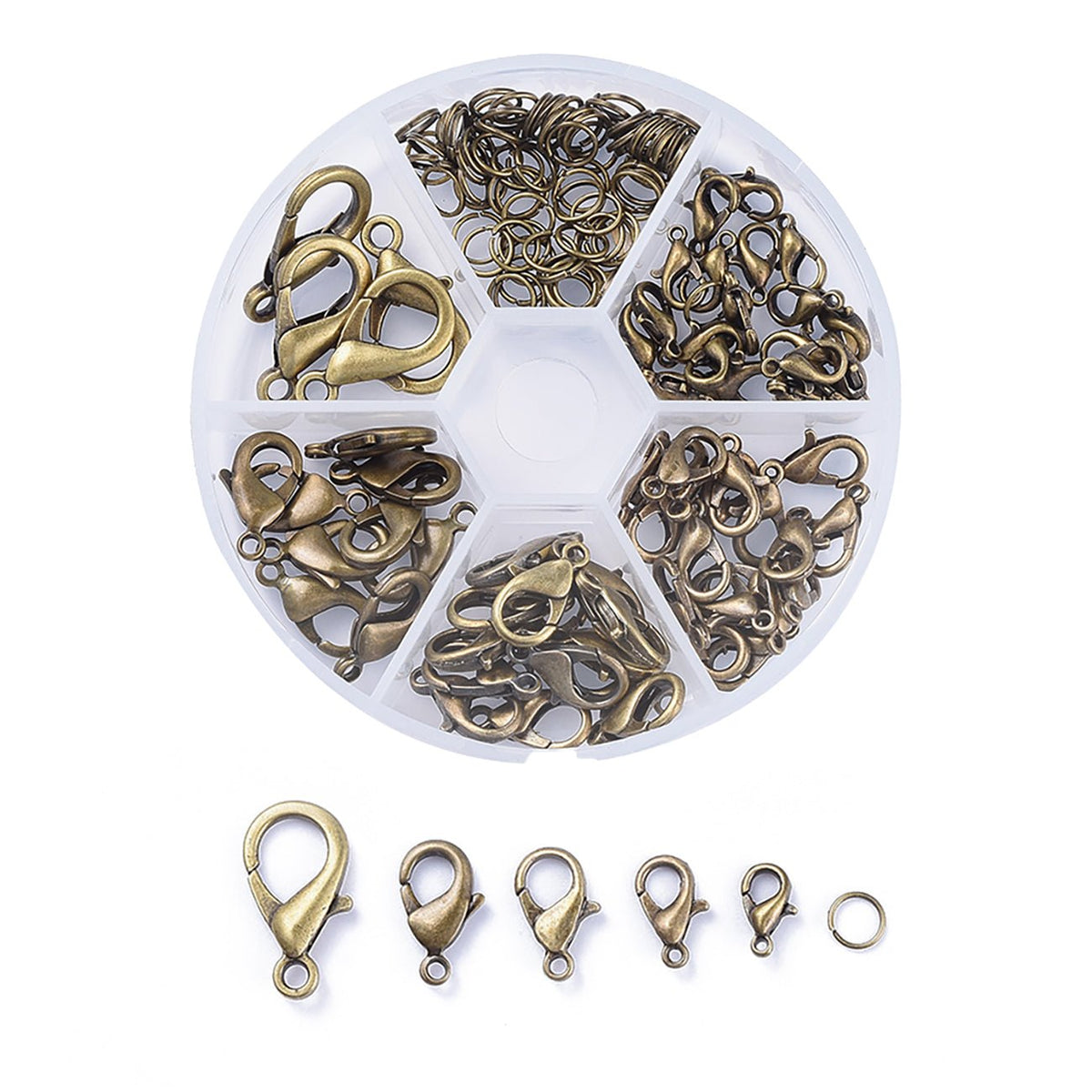 Set mit Karabinerverschlüsse und Biegeringe - Farbe Bronze antik - PerlineBeads SA
