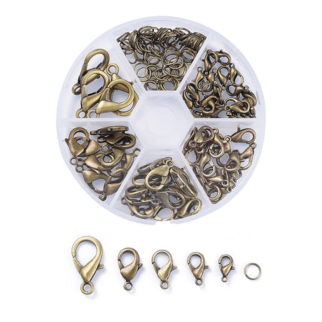 Set mit Karabinerverschlüsse und Biegeringe - Farbe Bronze antik - PerlineBeads SA
