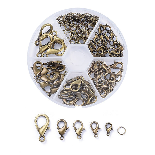 Set mit Karabinerverschlüsse und Biegeringe - Farbe Bronze antik - PerlineBeads SA