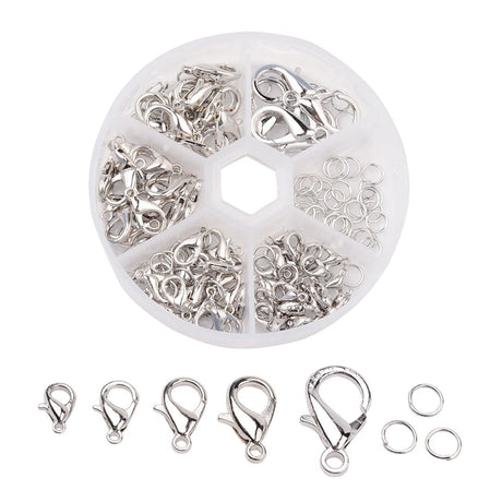 Set mit Karabinerverschlüsse und Biegeringe - Platinfarbe - PerlineBeads SA