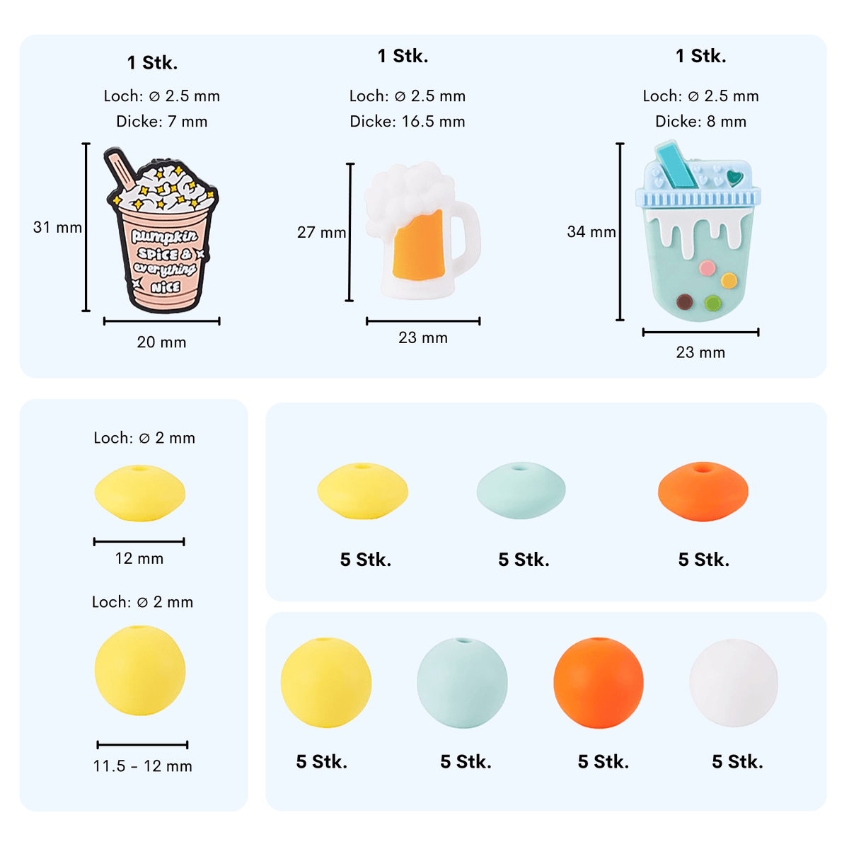 Sommerdrinks Perlenset – Bubble Tea, Bier & Pumpkin Spice, 48-teilig - PerlineBeads SA