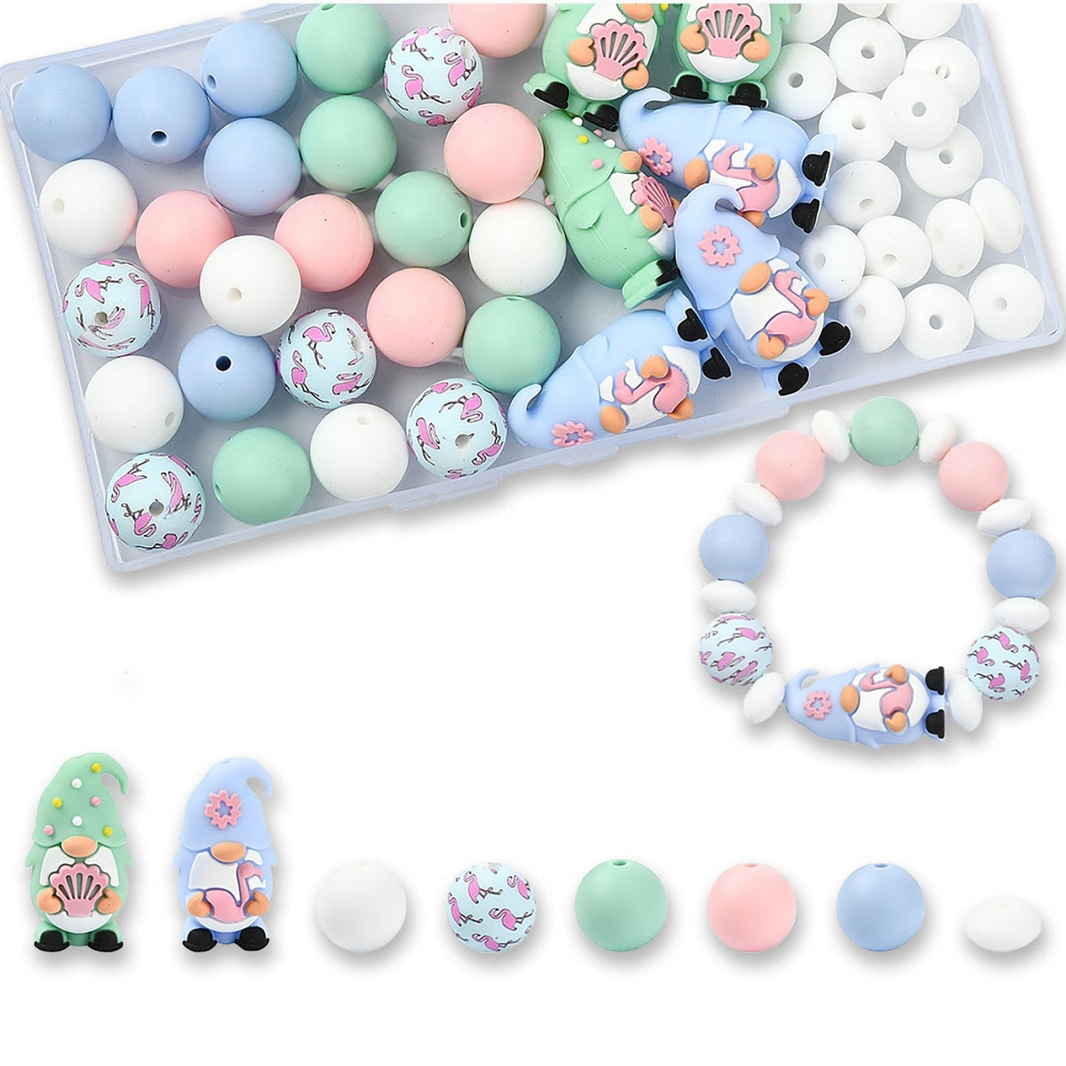 Sommerzwerge Perlenset – Flamingo & Muschel, 51-teilig - PerlineBeads SA
