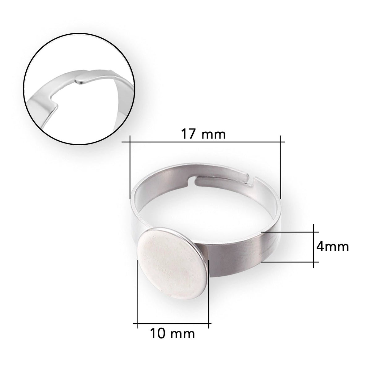 Verstellbarer Ring aus Edelstahl - Farbe Stahl - PerlineBeads SA