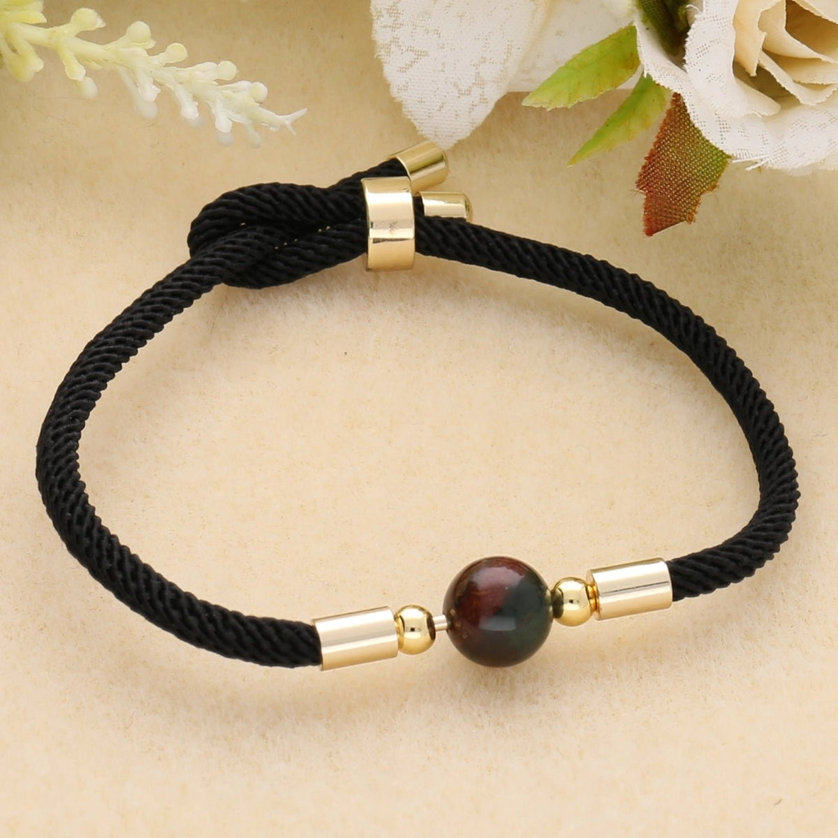 Verstellbares Armband aus geflochtenem Nylon – Schwarz - PerlineBeads SA