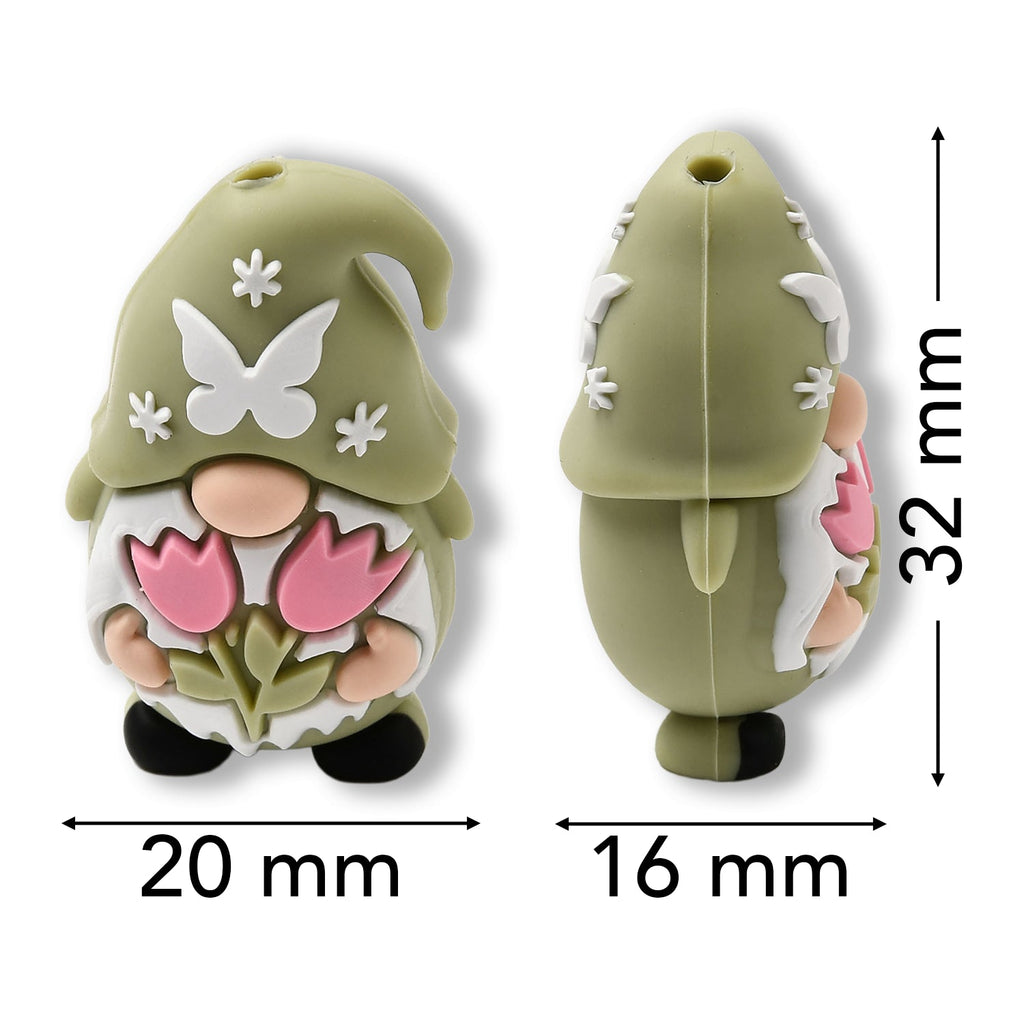 Wichtel Focal-Bead • 3D-Silikonperle mit Schmetterling & Tulpen - PerlineBeads SA