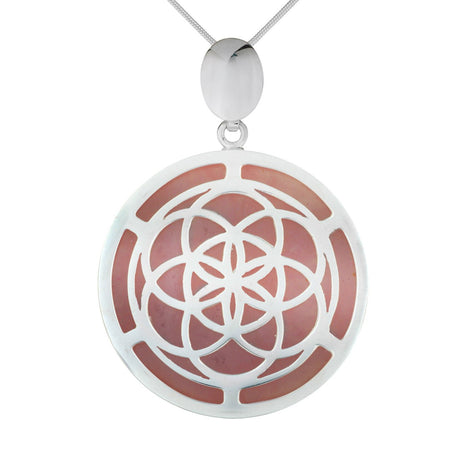 Anhänger Samen des Lebens, Silber und Rosenquarz - PerlineBeads