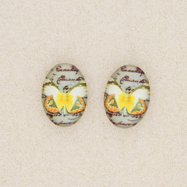 Cabochon aus Glas, oval , 18 x 13 mm, Motiv Schmetterling - PerlineBeads