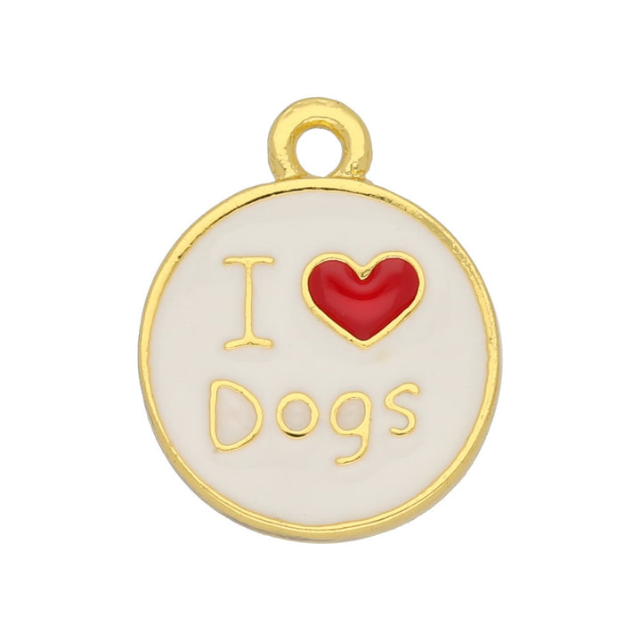 Charm / Anhänger “I love dogs” - Gold/weiss - PerlineBeads