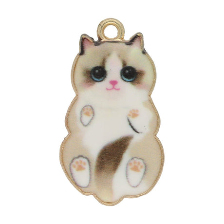 Charm / Anhänger “Katze” - Gold/hellbraun - PerlineBeads