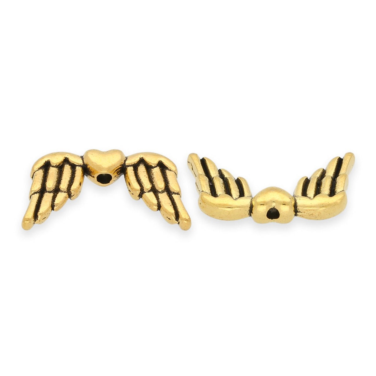Engelsflügel im tibetischen Stil mit Herz – Farbe Gold - PerlineBeads