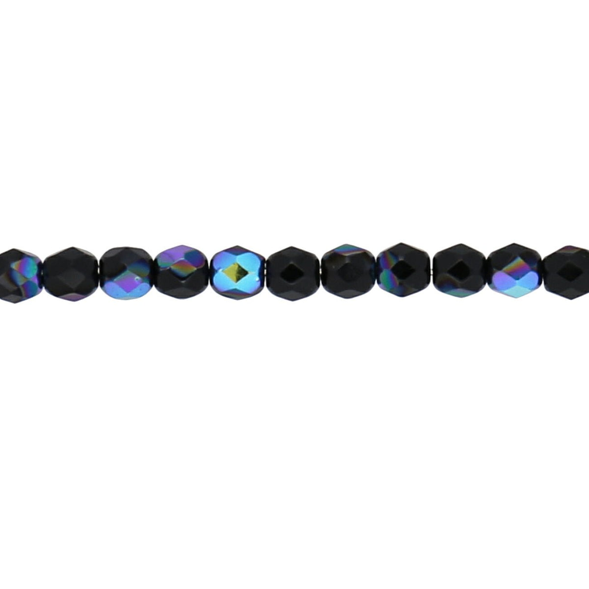 Fire polished 4 mm Glasperlen - Jet AB - PerlineBeads