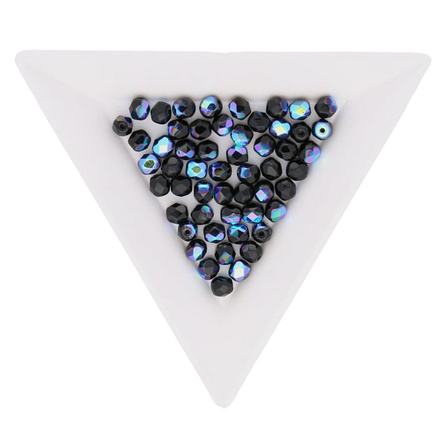 Fire polished 4 mm Glasperlen - Jet AB - PerlineBeads